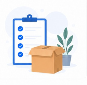 Checklist de mudanza corporativa con cajas